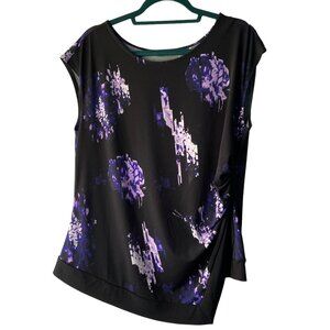 Ricki's Women's Black Floral Asymmetrical Short Sleeve Top Size Large